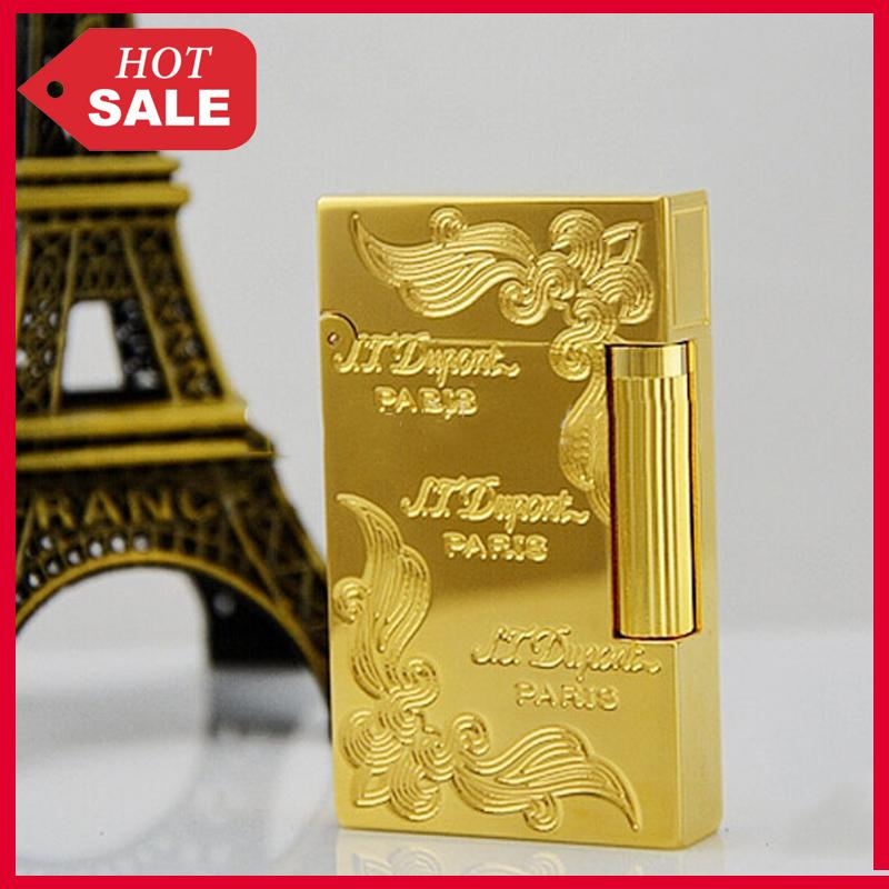 Hộp Quẹt Bật Lửa Dupont D22V Màu Vàng Hoa Văn Dùng Gas Dòng 2 Lỗ Tiếng Kêu Hay Cầm Chắc Tay