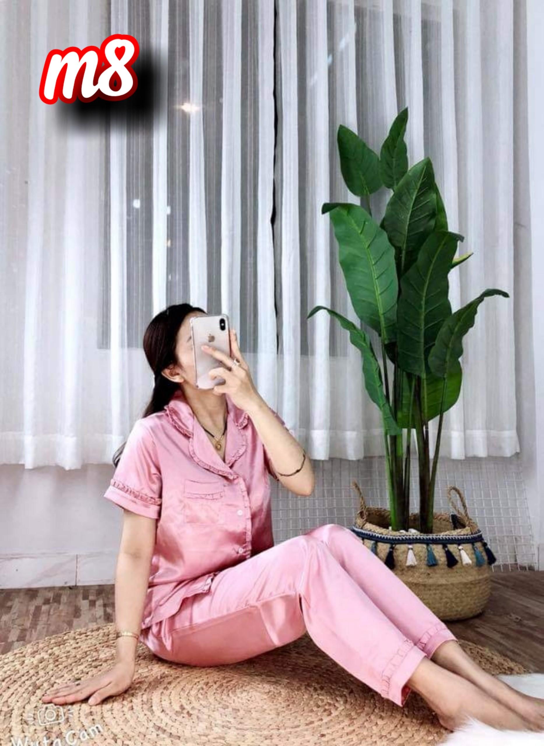 [HCM]Bộ Pijama Lụa Phối Bèo Đơn Giản Tinh Tế