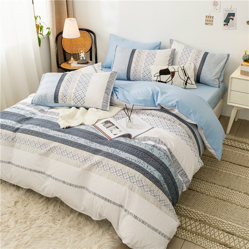 Chăn ga gối cotton poly - Mẫu thổ cẩm xanh