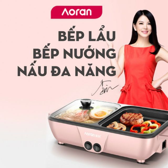 Bếp Điện Nồi Lẩu Nướng 2in1 Màu Hồng Hàn Quốc Siêu Chống Dính Đa Năng Cao Cấp Chiên Nấu 2 Ngăn, có 2 mức nhiệt độ thấp cao siêu tiện lợi,bảo hành 12 tháng Gala Store