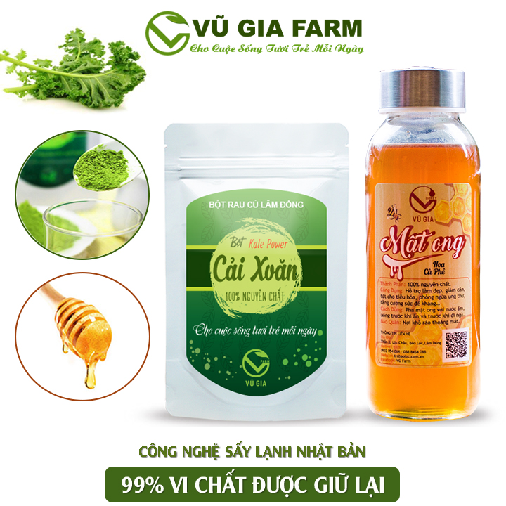 Combo bột cải xoăn sấy lạnh 50g + mật ong hoa cà phê 420g - Nguyên chất VG Farm ( 50g/ túi)