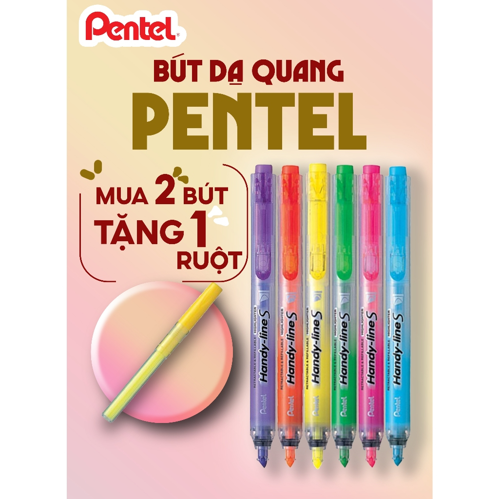 (Mua 2 tặng 1 - tặng kèm ruột SLR3 thay thế) Bút Dạ Quang Nhớ Dòng Highlight Nhật Bản PENTEL HANDYLINES SXS15, Nét 4.0mm Mực Ra Đều, Màu Mực Tươi Sáng