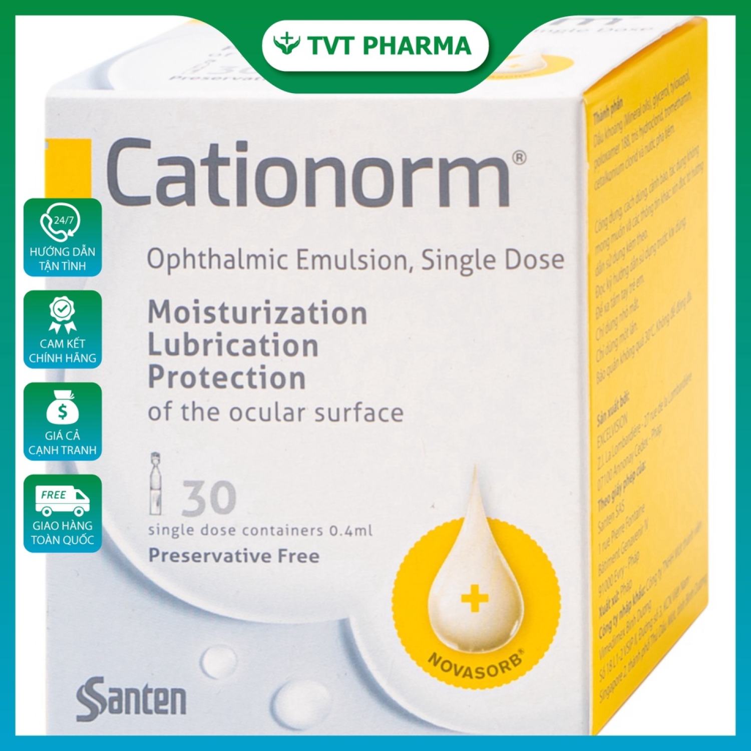 ✅Cationorm. Hộp 30 ống, mỗi ống 0.4ml date mới 2026
