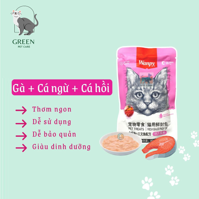 Pate Wanpy cho mèo đủ vị gói 80gr