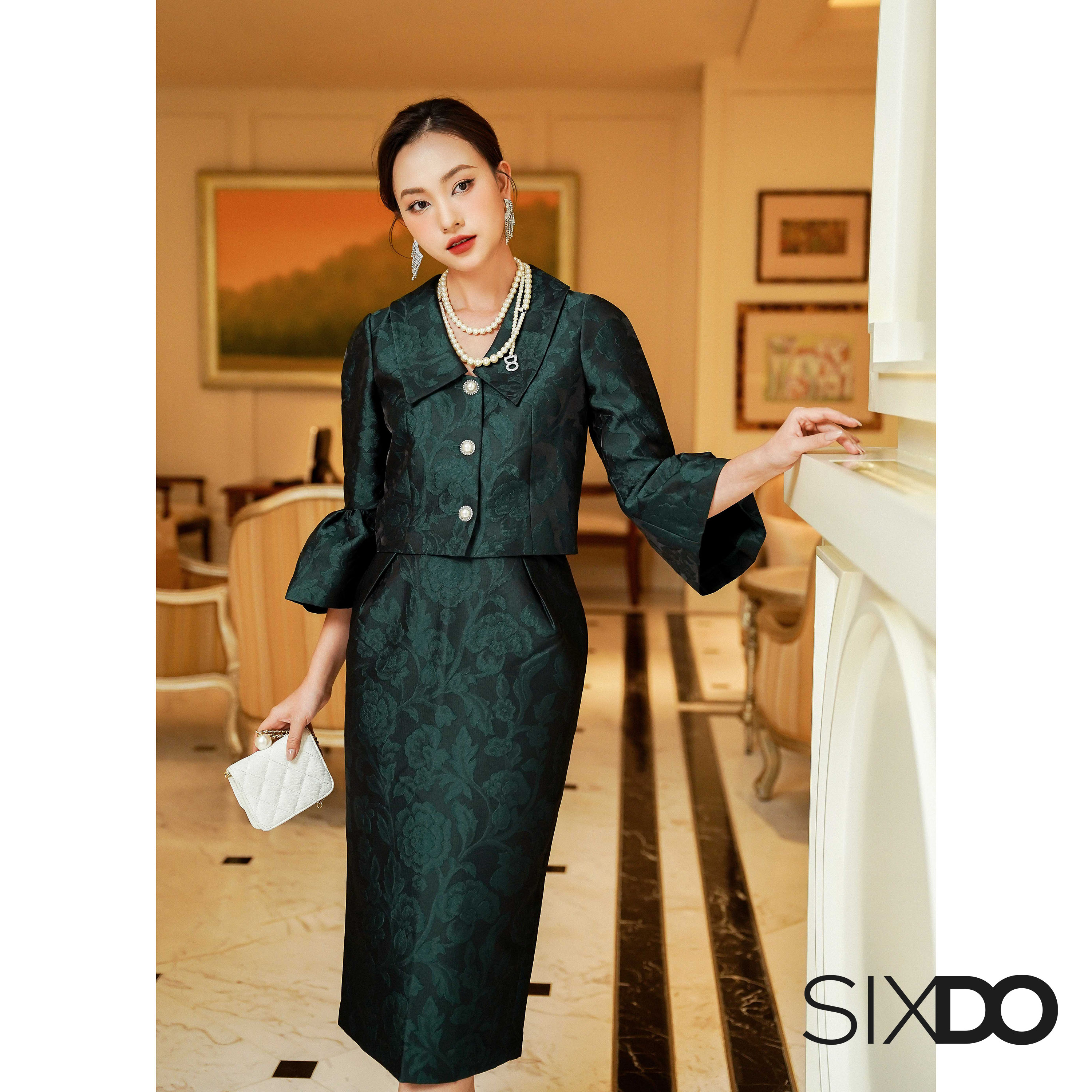 Chân váy gấm sang trọng thời trang SIXDO (Midi Brocade Skirt)