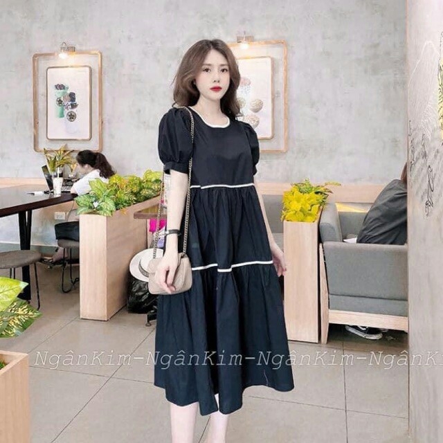 [A]Váy bầu mùa hè chất mát - Đầm bầu dự tiệc kèm cổ nơ thiết kế