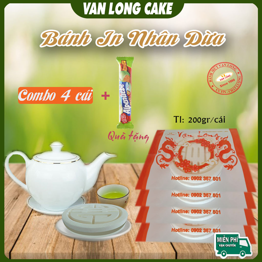 [FREESHIP + QUÀ TẶNG ] Bánh in trắng nhân dừa ăn vặt 200g [COMBO 4 CÁI]