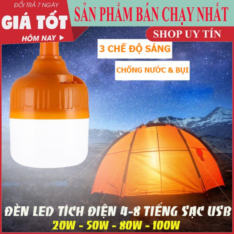 Bóng Đèn Tích Điện LED 30w và 100w CỰC SÁNG Có Sạc Ngoài 3 Chế Độ Sáng Thông Minh kèm móc treo cao cấp