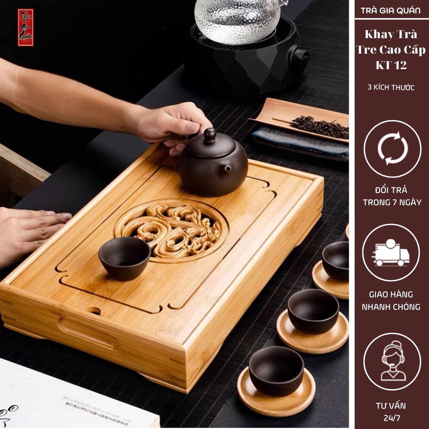 Khay trà tre cao cấp chữ nhật kt 12