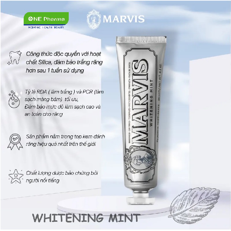 Kem Đánh Răng Marvis Màu Bạc Làm Trắng Răng Whitening Mint Toothpaste 85ml