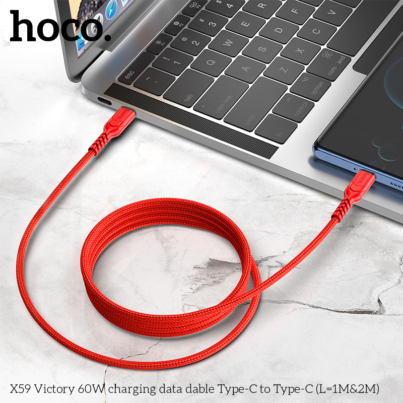 Cáp sạc dây dù Hoco X59 TypeC to TypeC 60W / TypeC to Lightning 20W dài 1M (Màu Random) - Nhất Tín Computer