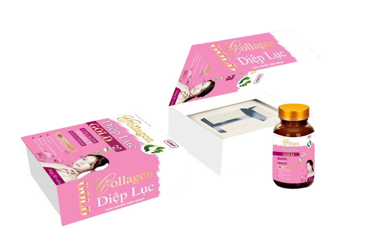Viên Uống Trắng Da Đẹp Dáng- Diệp Lục Collagen Gold - giúp eo thon dáng đẹp trắng da toàn thân tăng cường sức khỏe- Hộp 30 viên- Xanh nhạt