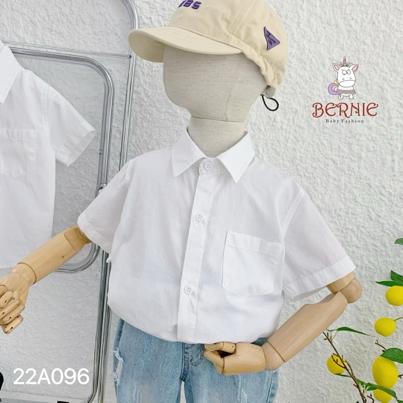 ÁO SƠ MI TRẮNG CỘC TAY UNISEX CHO BÉ