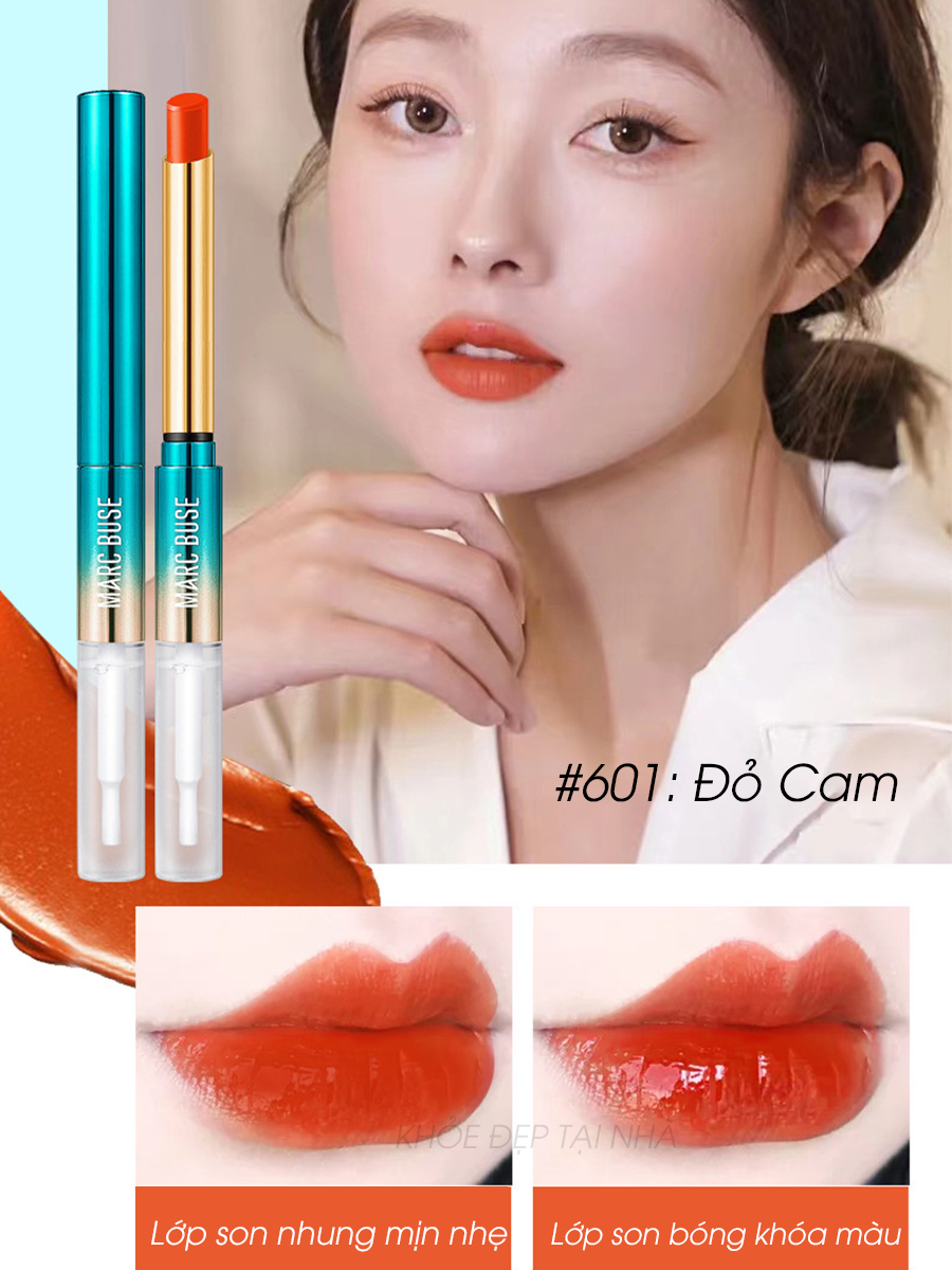 Son khóa màu chống nước Marc Buse son môi bền màu kháng nước lâu trôi chất son nhung lì son 2 đầu Marc Buse Hàn Quốc