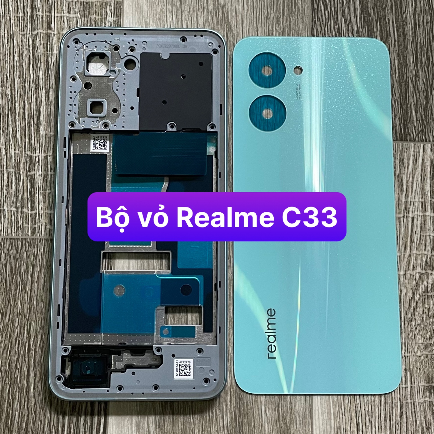 bộ xương vỏ Realme C33 (zin đep) kèm khay sim,phím,kính camera