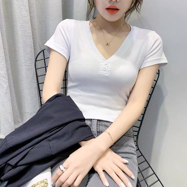 [HCM]Áo thun body cổ tim thời trang (Trắng và Hồng)