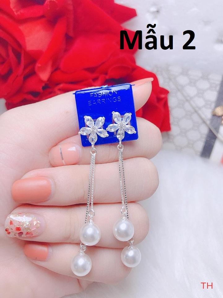 Bông tai bạc móc tua trai thả dài chất liệu bằng bạc s925 MS1085