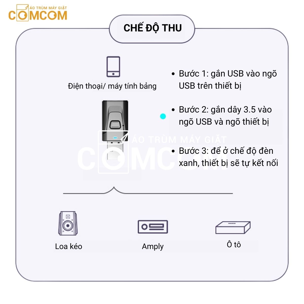 Thiết bị USB thu phát âm thanh bluetooth 5 0 COMCOM dùng cho máy tính, laptop, amply, tivi, ôtô với tai nghe và loa kéo