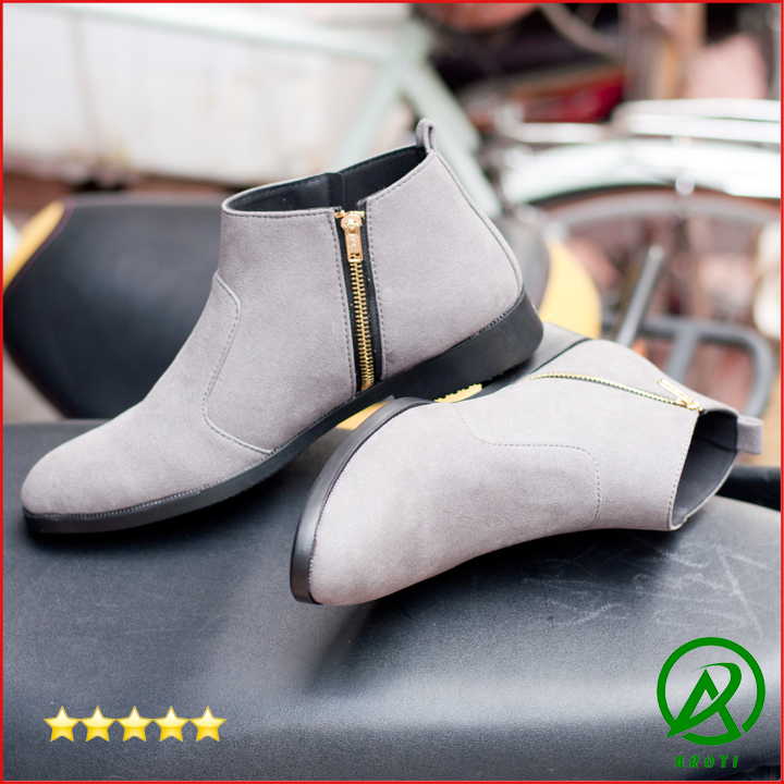 Giày Chelsea boot nam đẹp cổ khóa da xám CB523(PT)