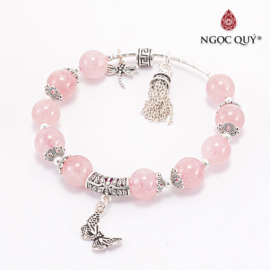 Vòng Thạch Anh Hồng nhạt Phối Charm Chuông Bạc - Ngọc Quý