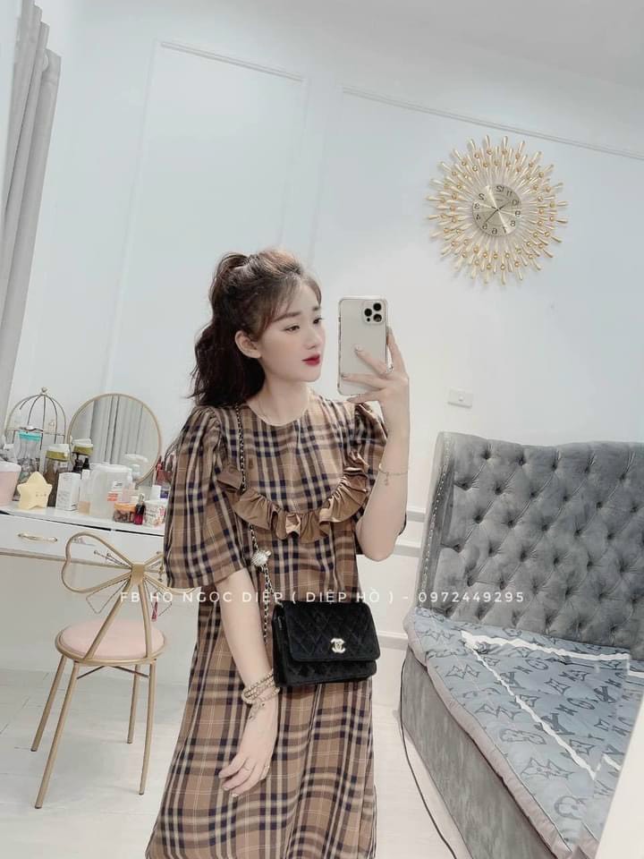 Váy Bầu Hè Kẻ Tay Bồng- Váy Bầu Công Sở - Đầm Bầu Mùa Hè Công Sở Đi Làm