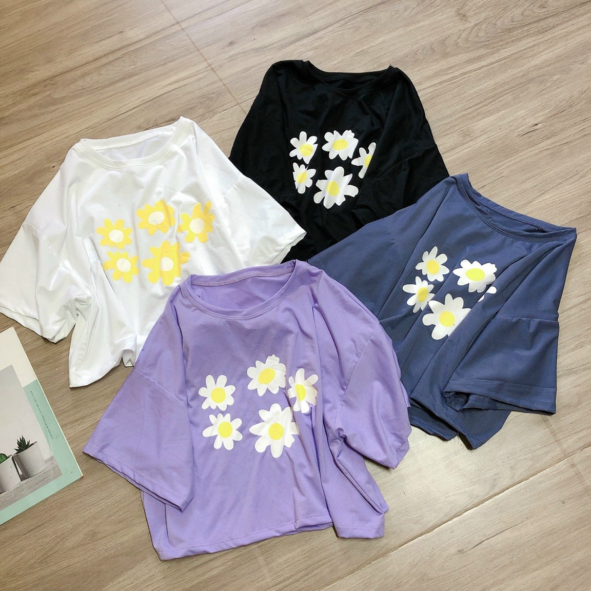 [HCM]Áo croptop hoa cúc from rộng