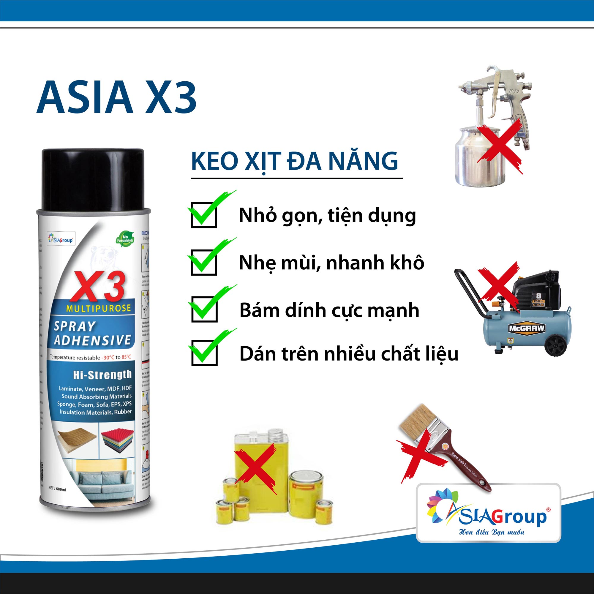 Keo xịt đa năng ASIA X3 - Lon 600ml