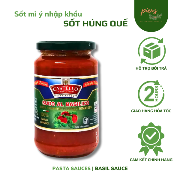 Sốt mì ý cà chua húng quế | Basil Sauce Castello 350g - Sốt pasta nguyên liệu nấu ăn nhập khẩu Ý tiện lợi, hương vị thơm ngon