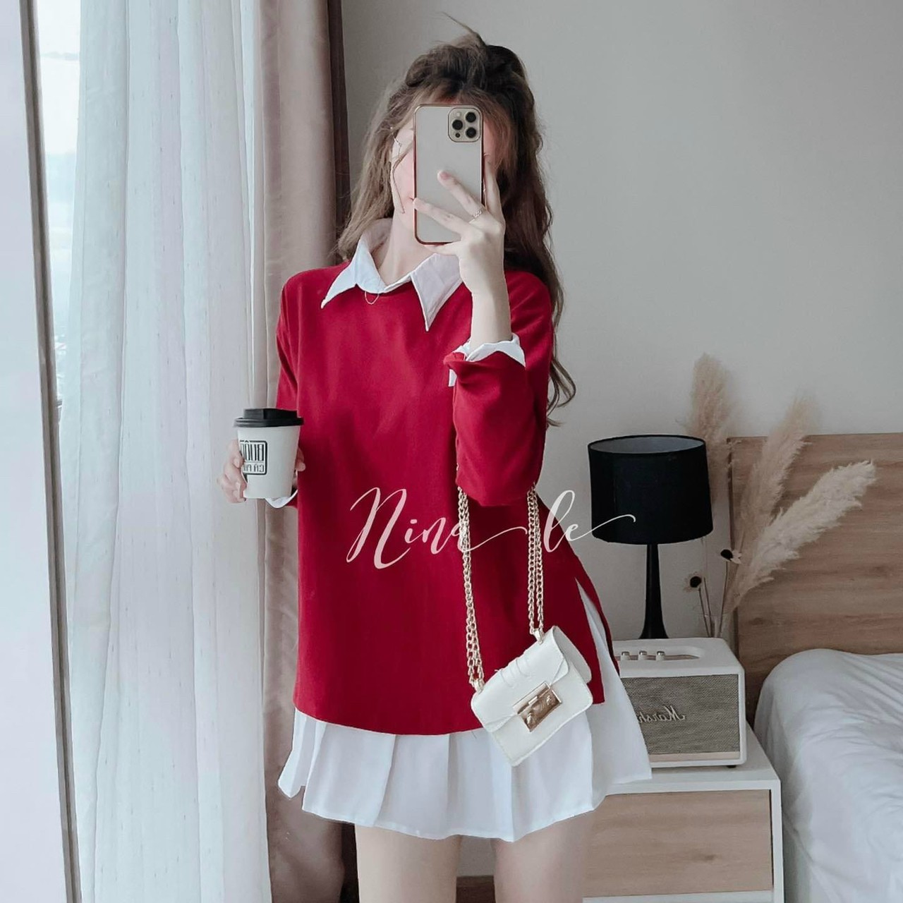 Set Bộ Sơ Mi Lụa Kết Hợp Áo Thun Gân Siêu Xinh