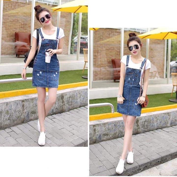 Đầm Yếm Jean Lụa Nữ Wash Cào Đáng Yêu