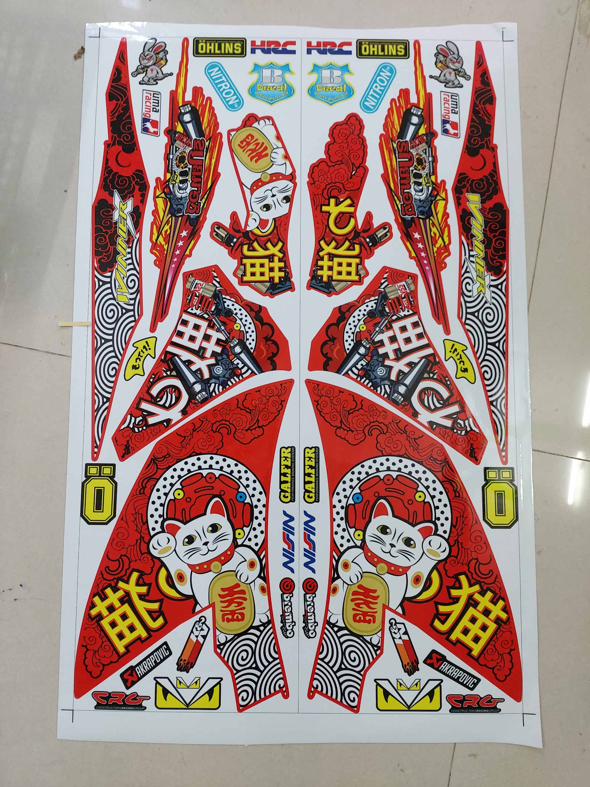 [HCM]Tem xe winner x mèo thần tài dán xe đỏ