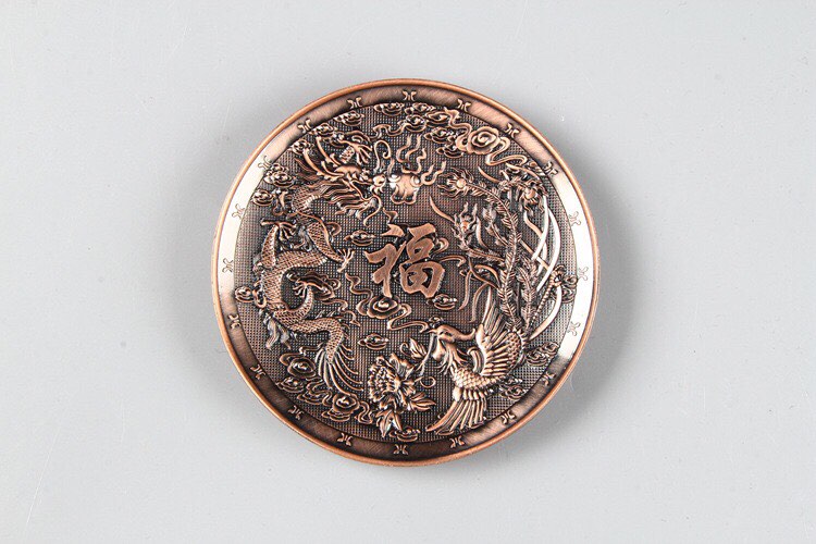 Đĩa xin đài âm dương Long Phụng Ngũ Phúc bằng đồng