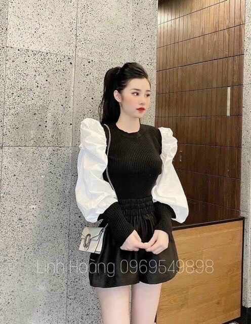 áo thun gân tay phồng tiểu thư