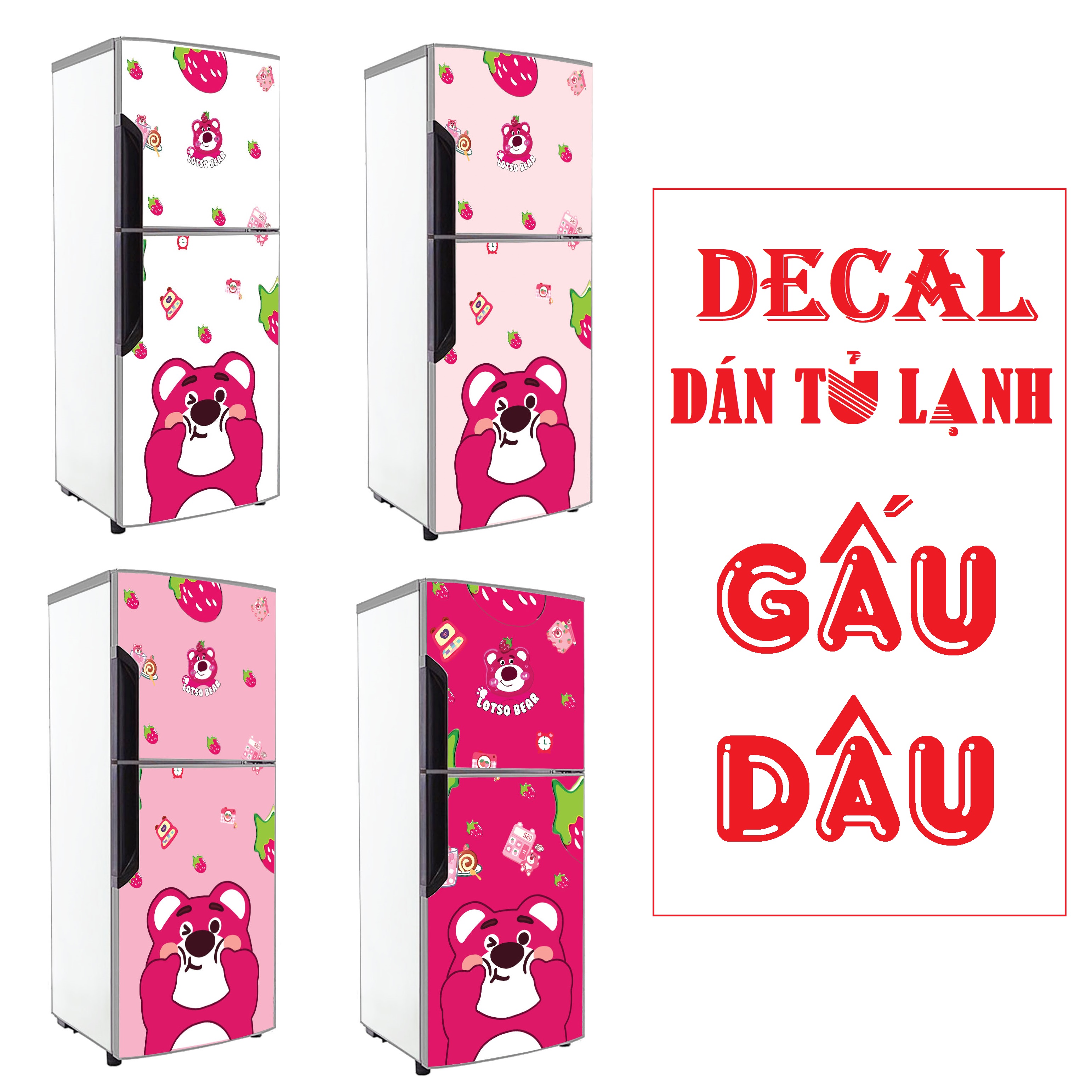 [HCM] DECAL DÁN TỦ LẠNH GẤU DÂU ĐÁNG IU - THUTHAODECOR