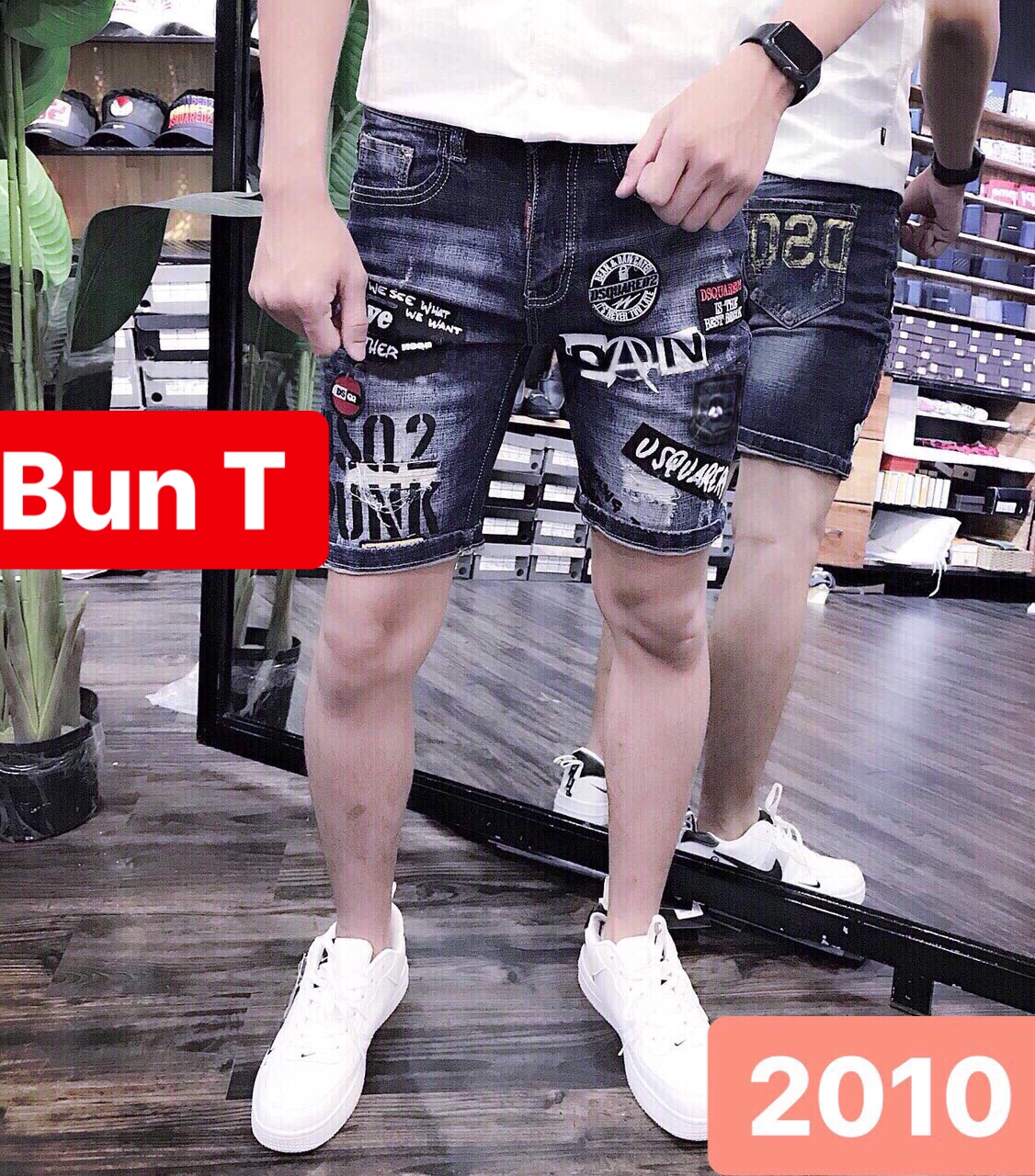 QUẦN SHORT SỌT LỬNG JEAN NAM CHẤT BÒ XANH ĐEN THÊU, CO GIÃN NHẸ THÁI LAN TT-2010 TRANG BUN FASHION