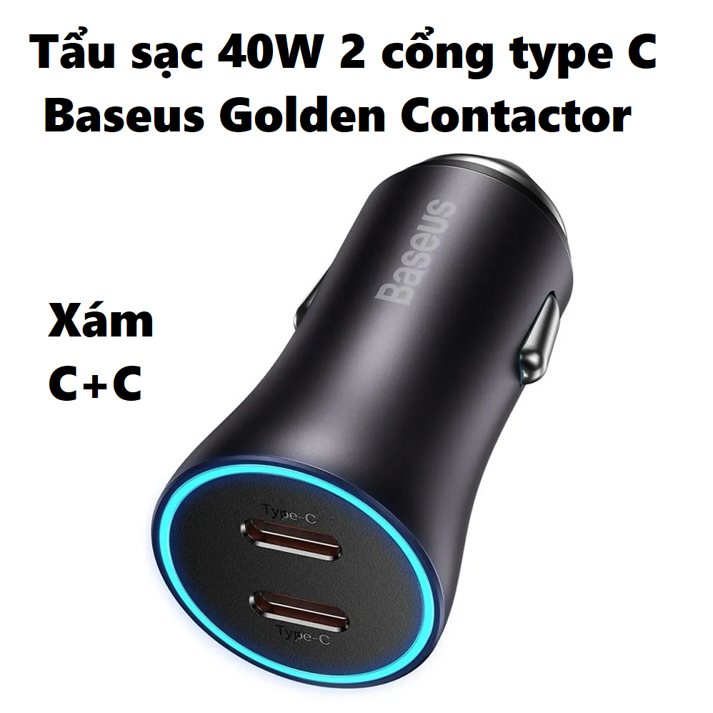 Đầu sạc trên ô-tô 40w baseus golden contactor pro dual u+c 40w ccjdz - c