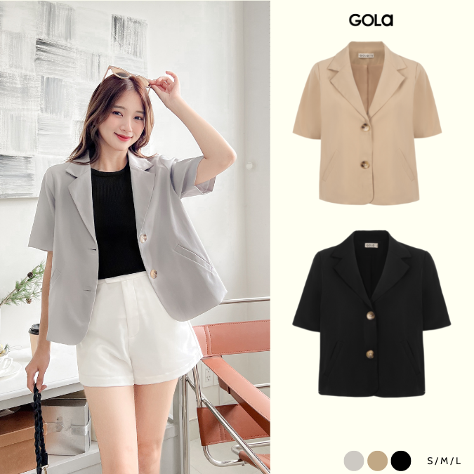 JANET Blazer - Áo blazer đính khuy gỗ