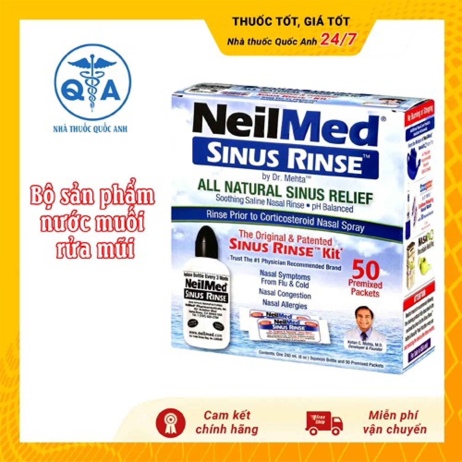 NHẬP KHẨU MỸ Bộ sản phẩm nước muối rửa mũi Neilmed Sinus Rinse 50 sachets