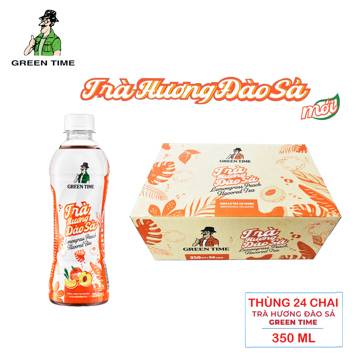 Thùng 24 chai trà hương đào sả lemongrass peach flavored tea green time 350ml