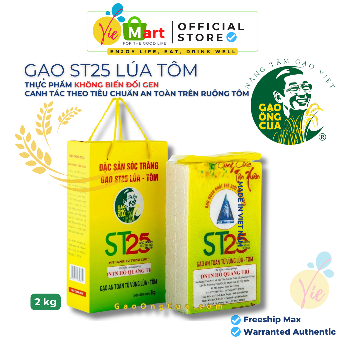 Gạo st25 lúa tôm_gạo ông cua_túi 2kg & 5kg_hàng chính hãng dntn hồ quang cua