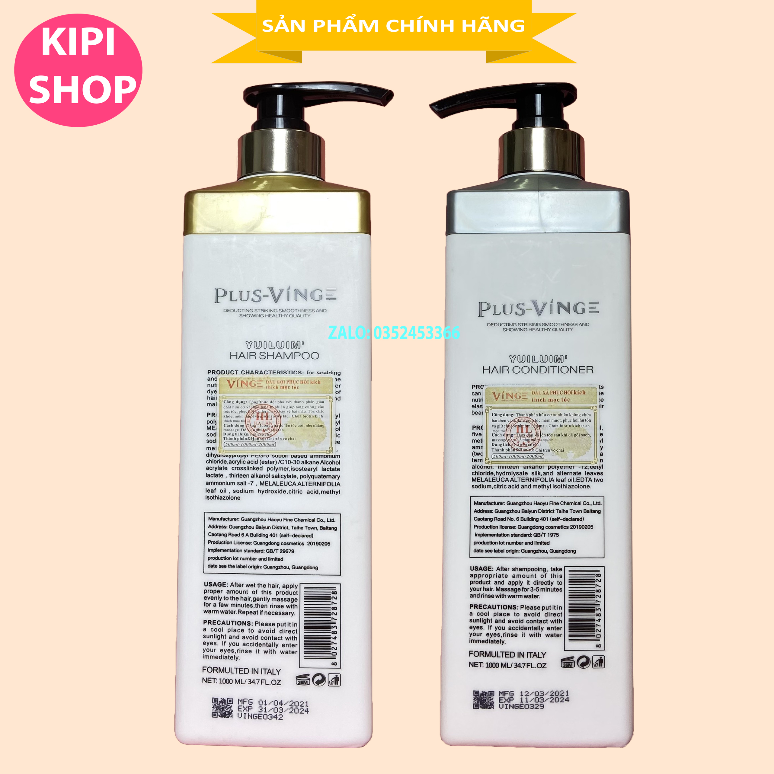 [CÓ TEM HÀNG CHÍNH HÃNG] Bộ dầu gội + Dầu xã COLLAGEN VINGE 1000ML