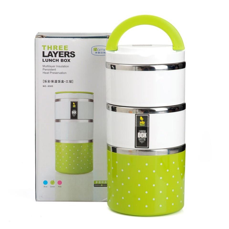 Cặp lồng cơm 3 tầng giữ nhiệt chấm bi ruột inox
