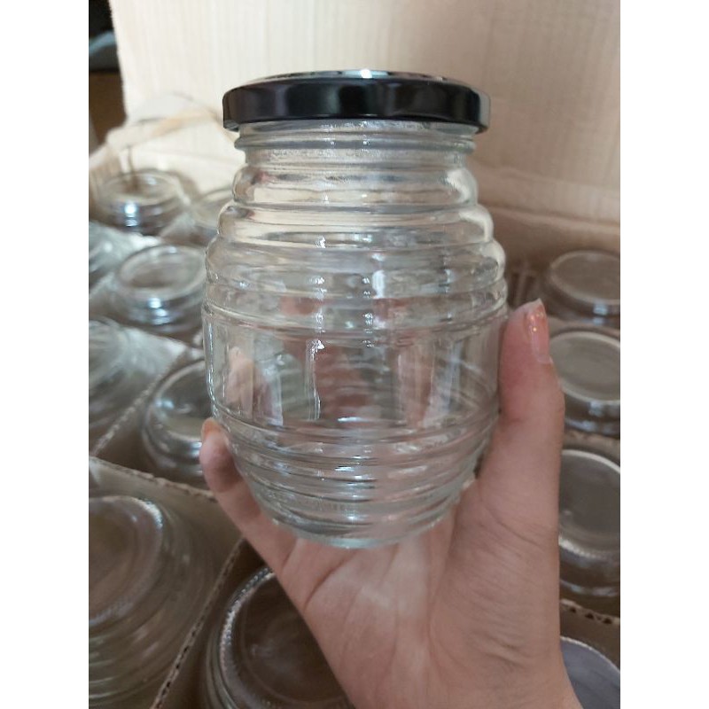 Hủ thủy tinh 350ml tổ ong nắp thiếc