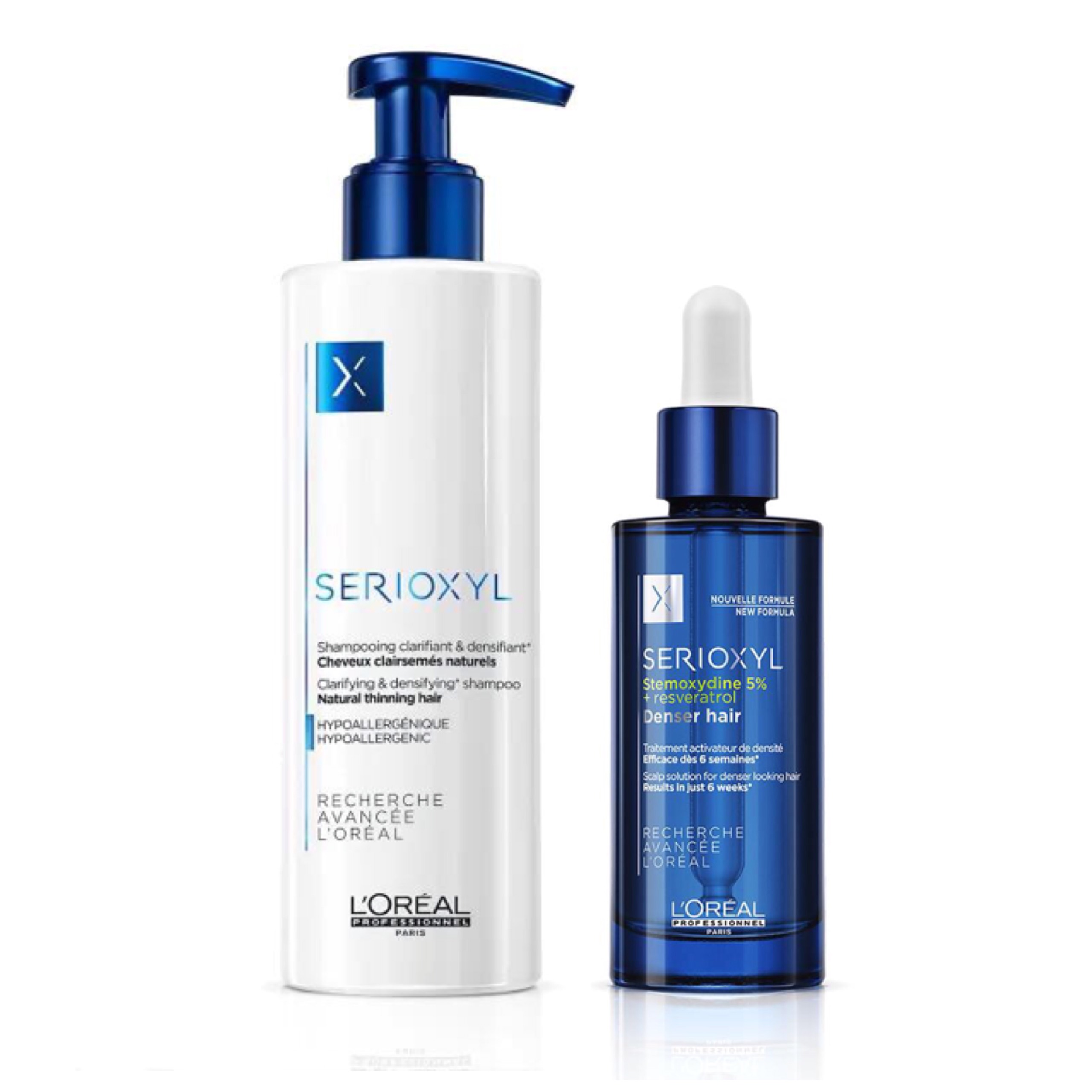 Dầu gội L'Oréal Serioxyl Clarifying & Densifying: Giúp thanh khiết da đầu và làm dày tóc 250ml + Tinh chất L'Oréal Denser Hair: Kích thích mọc 1000 sợi tóc chỉ trong 6 tuần 90ml