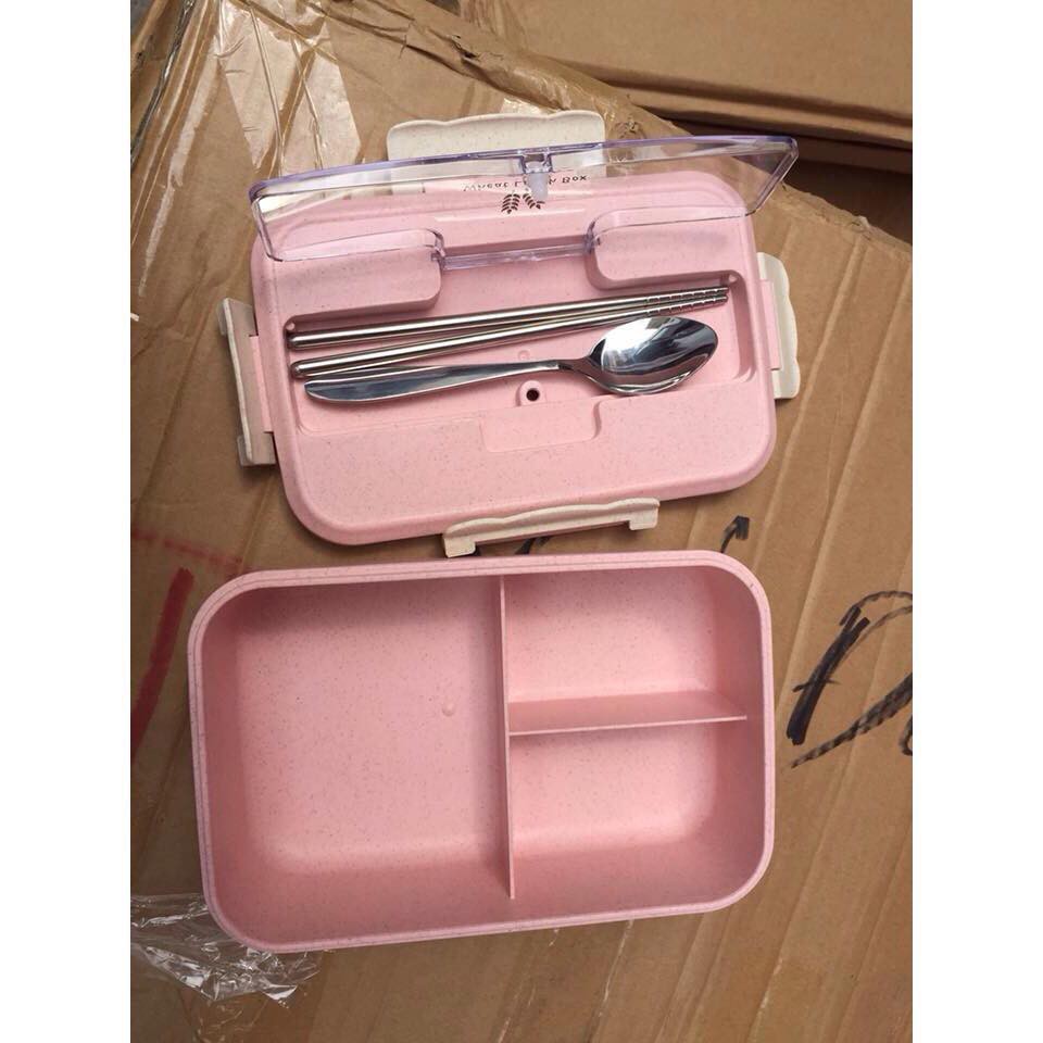 HỘP CƠM LÚA MẠCH 3 NGĂN KÈM ĐŨA THÌA INOX