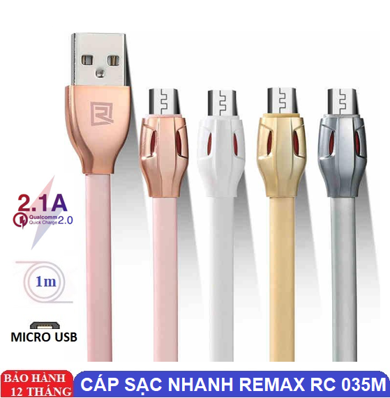 Cáp sạc nhanh microusb remax rc 035m chính hãng đèn led l cáp sạc android