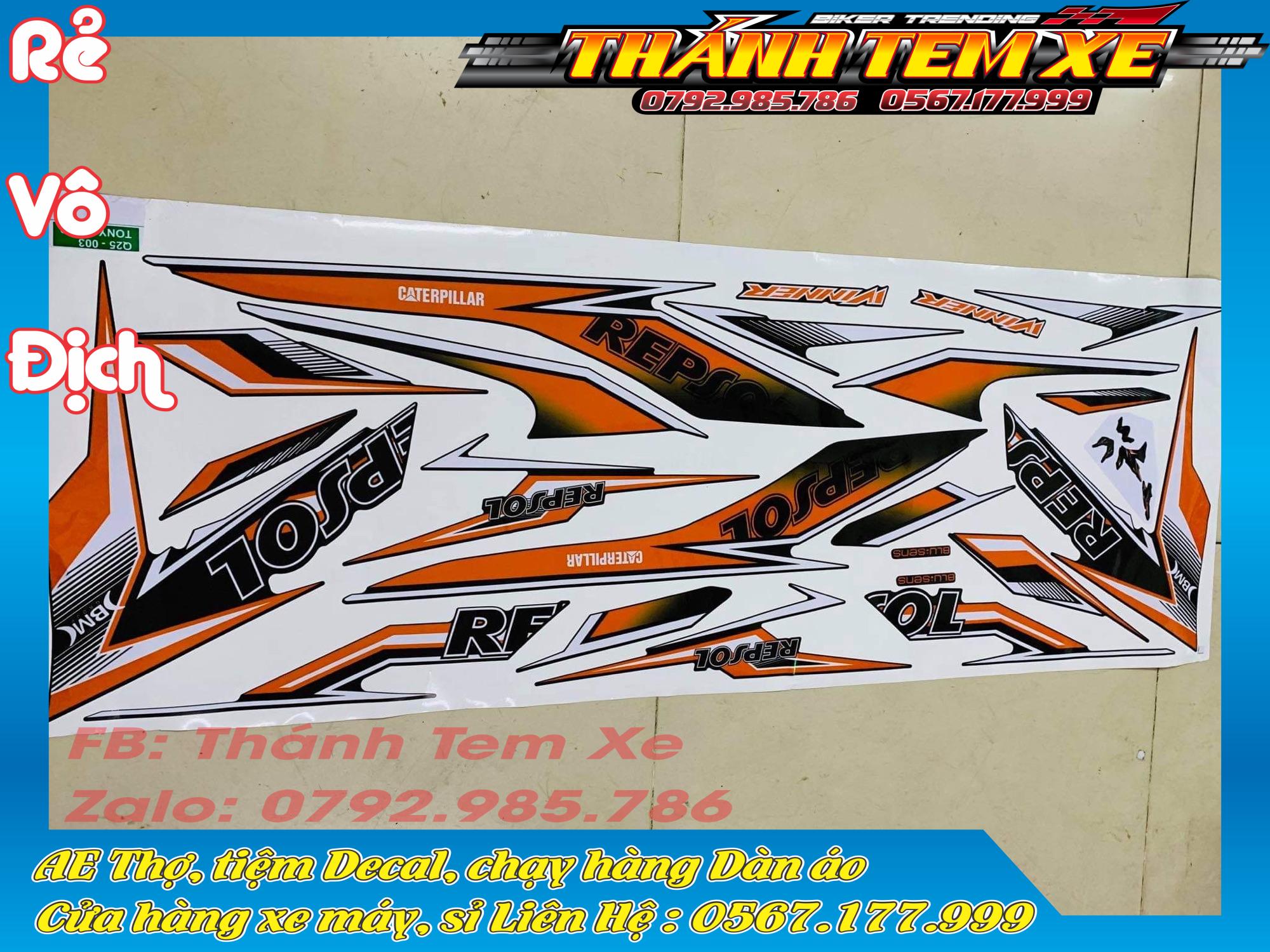 [KÈM QUÀ TẶNG] Tem rời Winner X Repsol đen cam 3 lớp