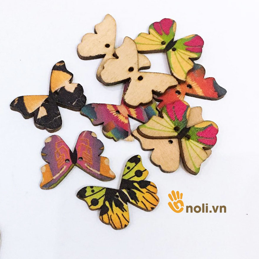 Wooden buttons decorated with butterflies 21x28mm