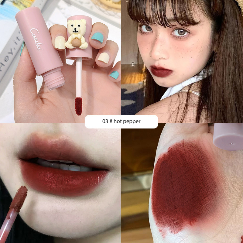 🔥 Dễ thương Cub Velvet Matte Lipstick Bùn Không dính Cốc dưỡng ẩm Son môi YVETTERY