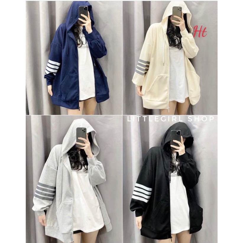 Áo khoác nỉ cotton 4 sọc tay